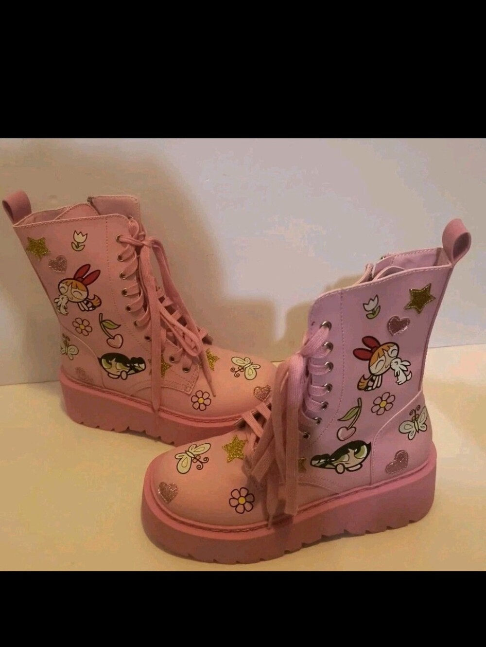 Dolls Kill x Powerpuff Girls Always Sugar & Spice Platform Combat Boots Pink 9
